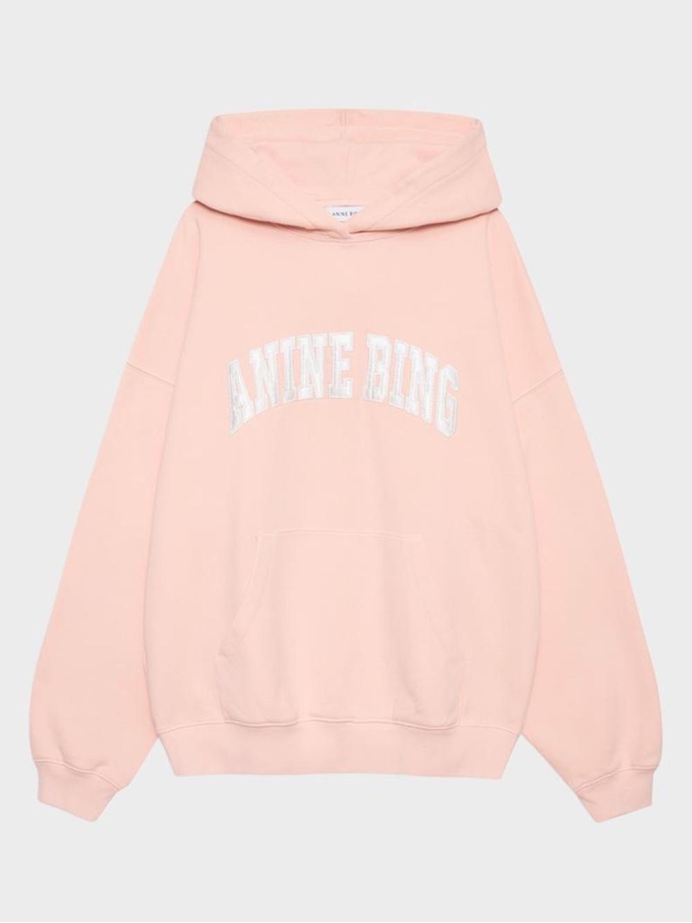 Anine Bing Harvey Embroidered Logo Hoodie Sweatshirt Pink White Satin Sz M NWT
